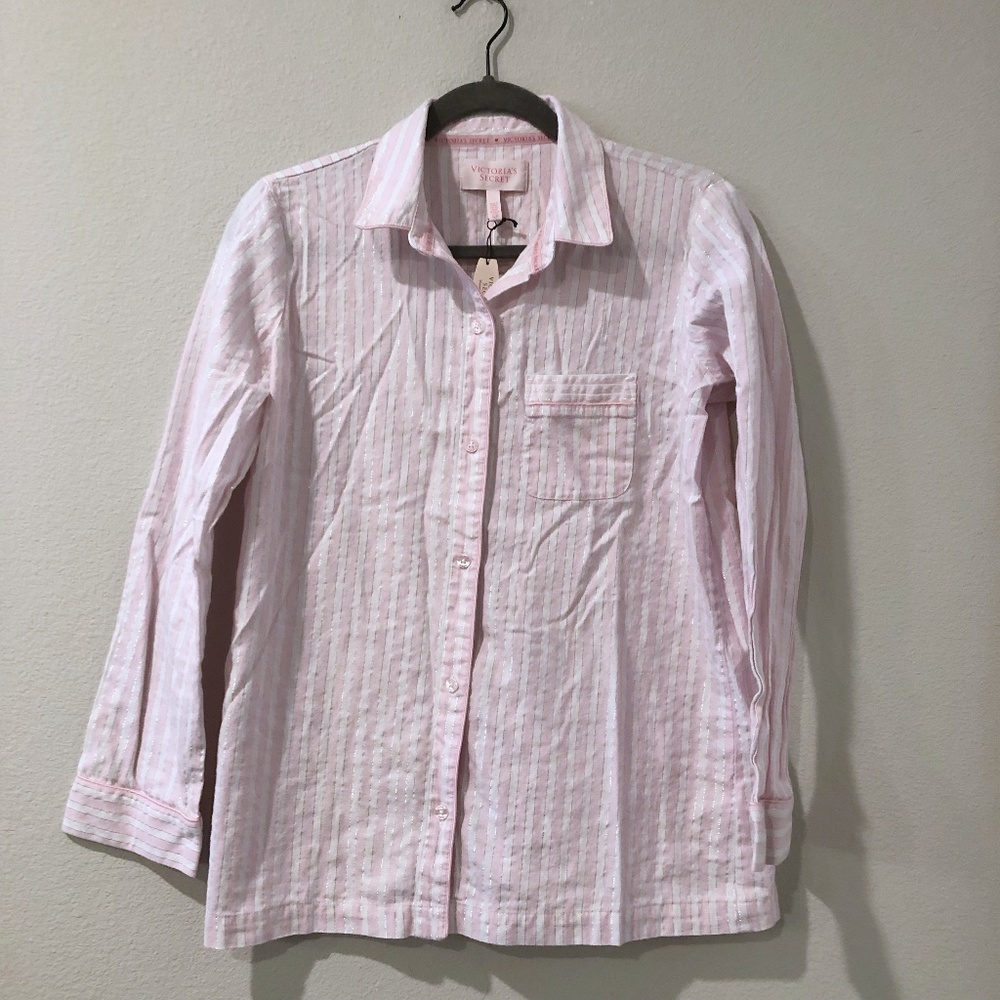 Victoria's Secret Button Down Pink Stripe PJ Long Sleeve Shirt